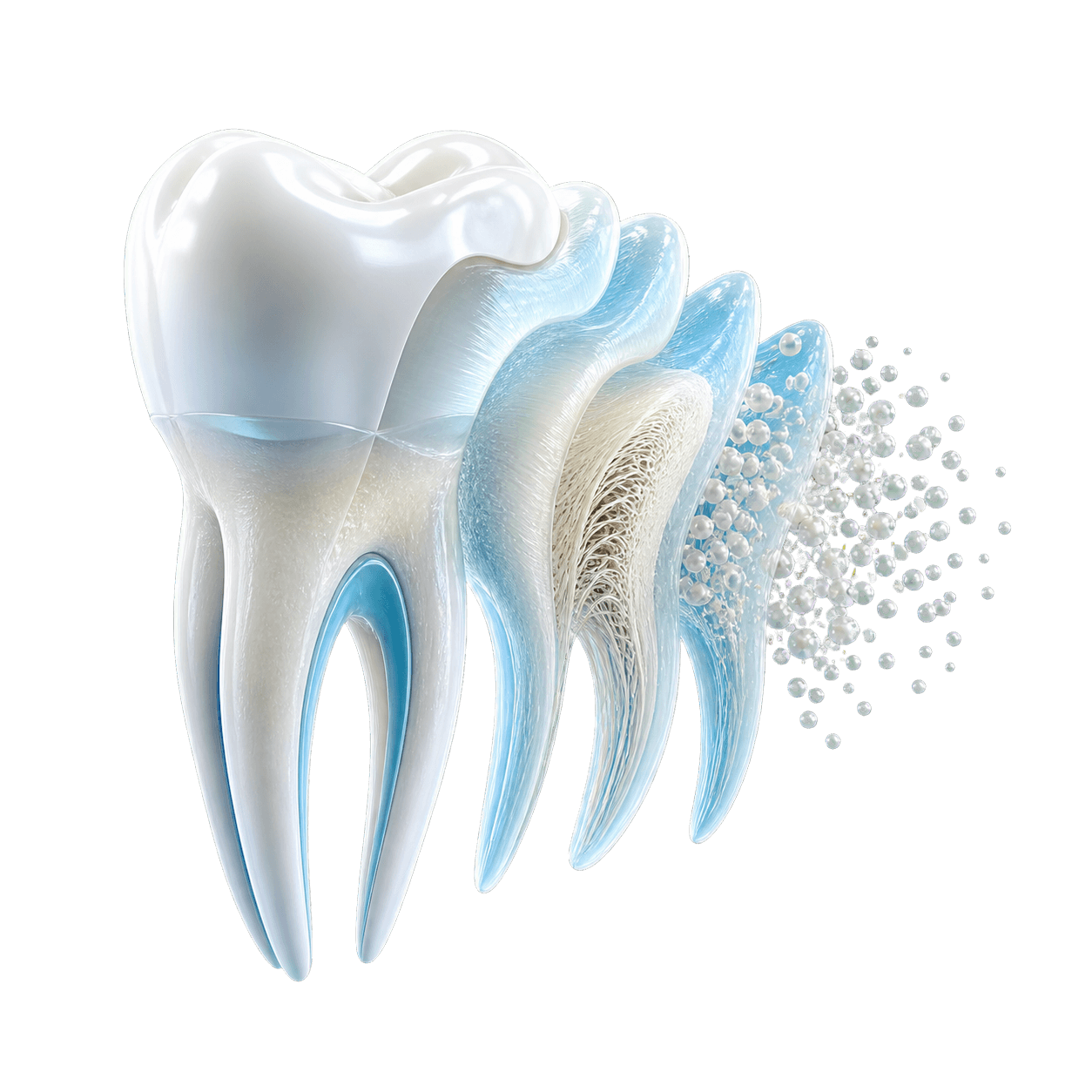 Exploded three-dimensional rendering of a healthy tooth